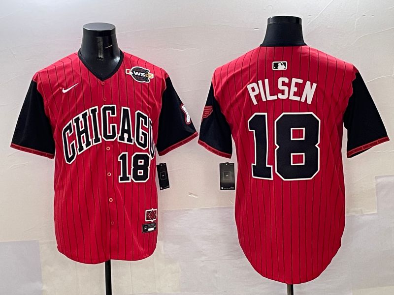 Men Chicago White Sox #18 Pilsen Red Stripe Joint Name Nike 2025 MLB Jersey style 33